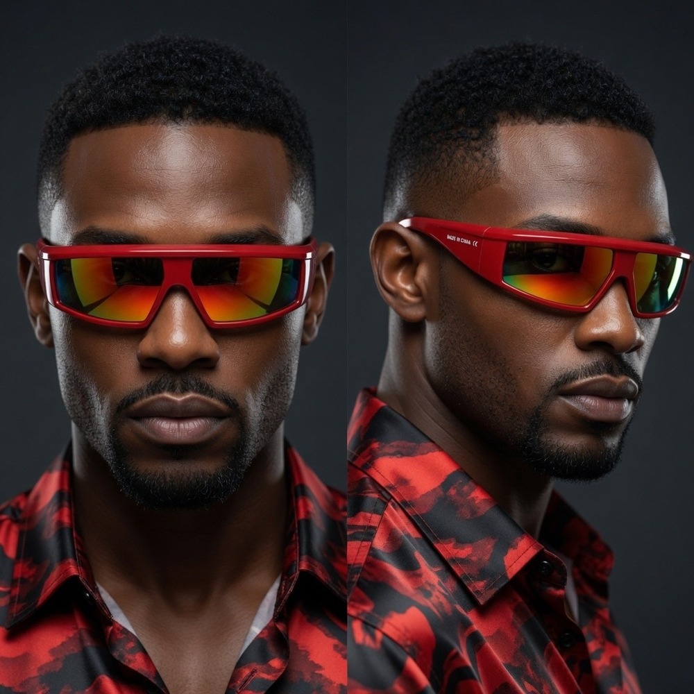 Red Mirrored Lens Shield Sunglasses Futuristic Sporty Fashion Trendy Sun Glasses